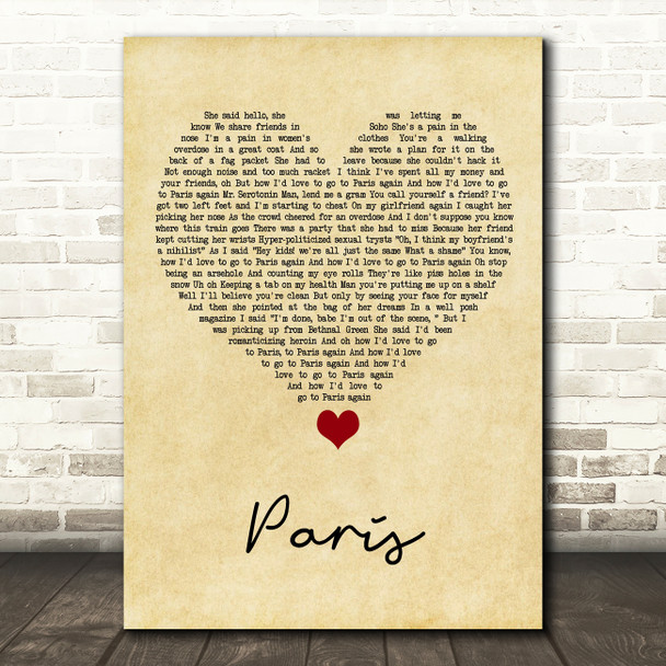 The 1975 Paris Vintage Heart Song Lyric Quote Music Poster Print