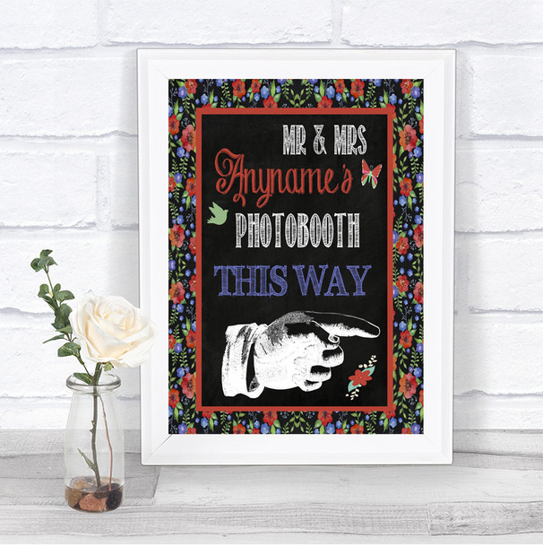 Floral Chalk Photobooth This Way Right Personalized Wedding Sign