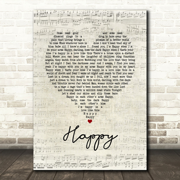 Bruce Springsteen Happy Script Heart Song Lyric Quote Music Poster Print