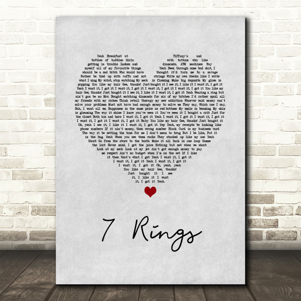Ariana Grande 7 Rings Grey Heart Song Lyric Quote Music Poster Print