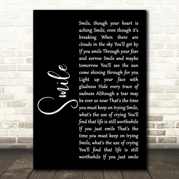Nat King Cole Smile Black Script Song Lyric Quote Music Poster Print