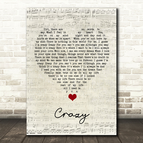 Kenny Rogers Crazy Script Heart Song Lyric Quote Music Poster Print