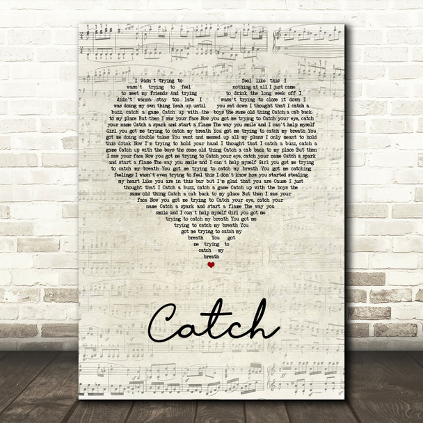 Brett Young Catch Script Heart Song Lyric Quote Music Poster Print