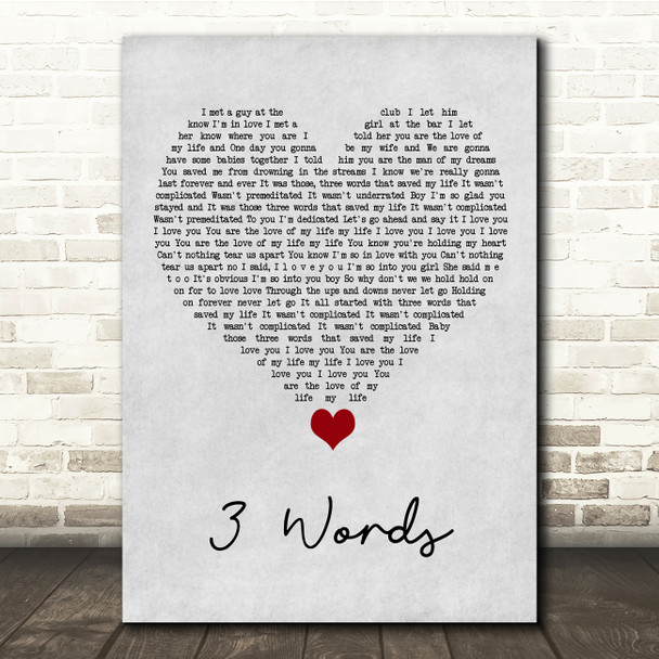 Cheryl Cole 3 Words Grey Heart Song Lyric Quote Music Poster Print