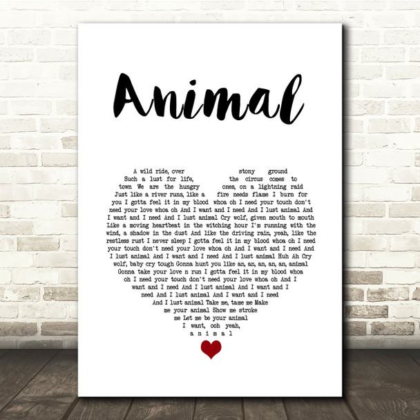 Def Leppard Animal White Heart Song Lyric Quote Music Poster Print