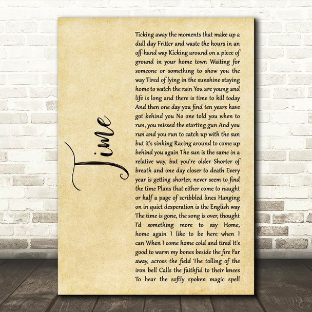 Pink Floyd Time Rustic Script Song Lyric Quote Music Poster Print