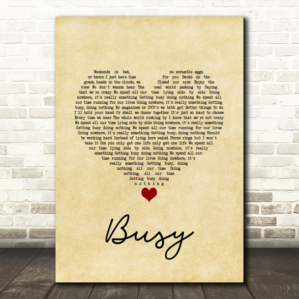 Olly Murs Busy Vintage Heart Song Lyric Quote Music Poster Print