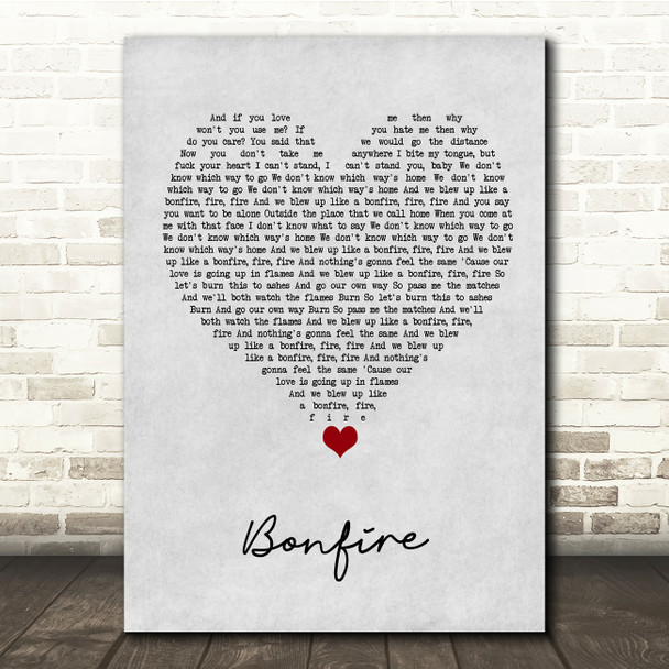 The Hunna Bonfire Grey Heart Song Lyric Quote Music Poster Print