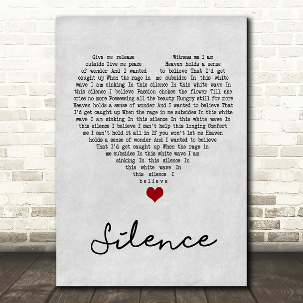 Delerium Silence Grey Heart Song Lyric Quote Music Poster Print