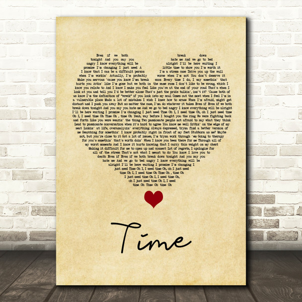 NF Time Vintage Heart Song Lyric Quote Music Poster Print