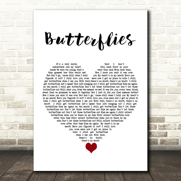 Scouting For Girls Butterflies White Heart Song Lyric Quote Music Poster Print