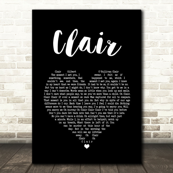 Gilbert O`Sullivan CLAIR Black Heart Song Lyric Quote Music Poster Print