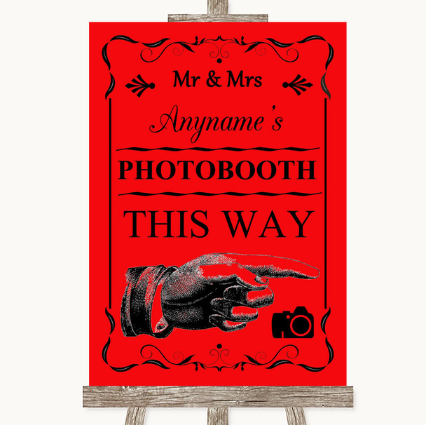 Red Photobooth This Way Right Personalized Wedding Sign