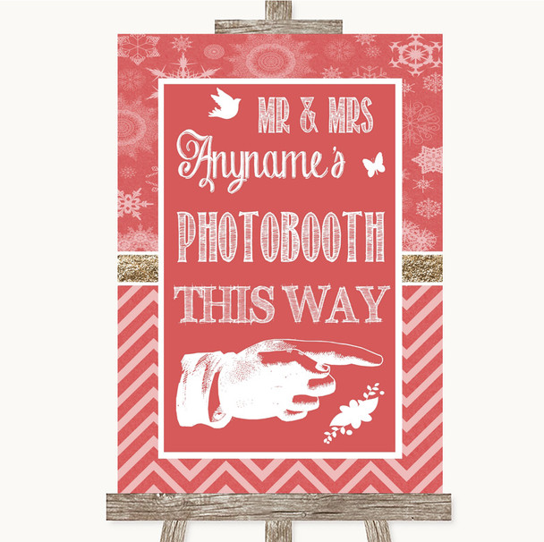 Red Winter Photobooth This Way Right Personalized Wedding Sign