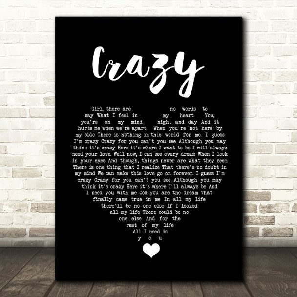 Kenny Rogers Crazy Black Heart Song Lyric Quote Music Poster Print