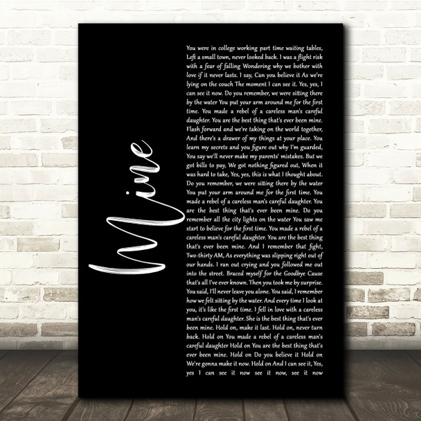 Taylor Swift Mine Black Script Song Lyric Quote Music Poster Print