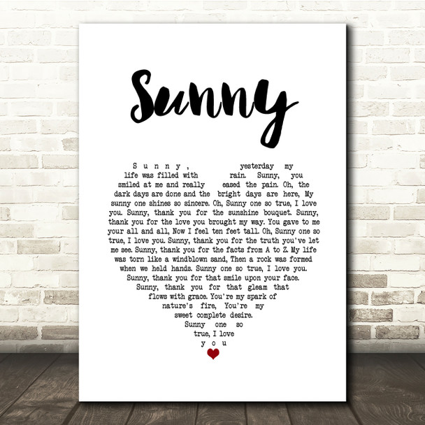 Marvin Gaye Sunny White Heart Song Lyric Quote Music Poster Print