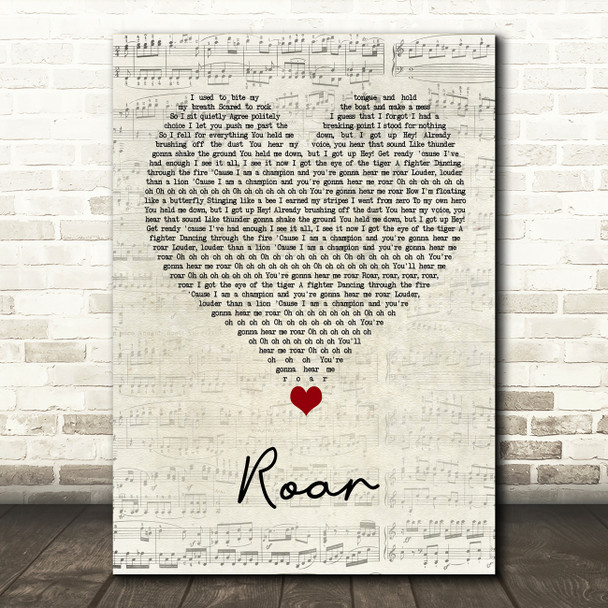 Katy Perry Roar Script Heart Song Lyric Quote Music Poster Print