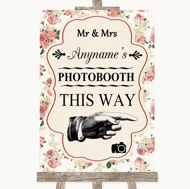 Vintage Roses Photobooth This Way Right Personalized Wedding Sign