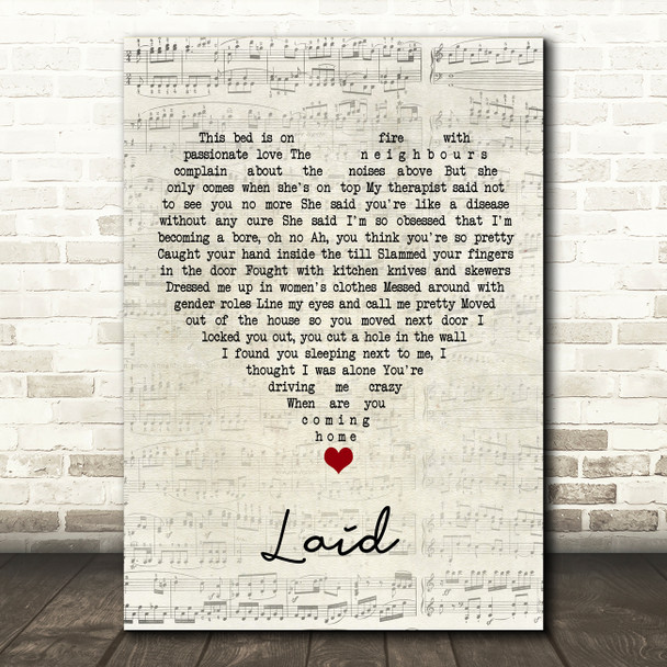 James Laid Script Heart Song Lyric Quote Music Poster Print