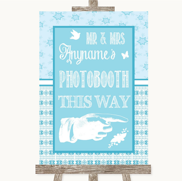 Winter Blue Photobooth This Way Right Personalized Wedding Sign