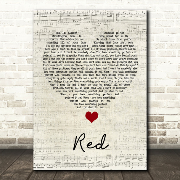 Daniel Merriweather Red Script Heart Song Lyric Quote Music Poster Print