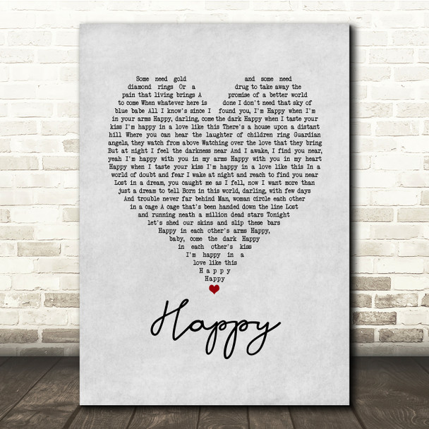 Bruce Springsteen Happy Grey Heart Song Lyric Quote Music Poster Print