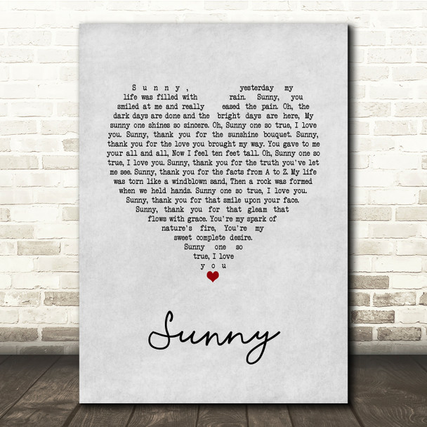 Marvin Gaye Sunny Grey Heart Song Lyric Quote Music Poster Print