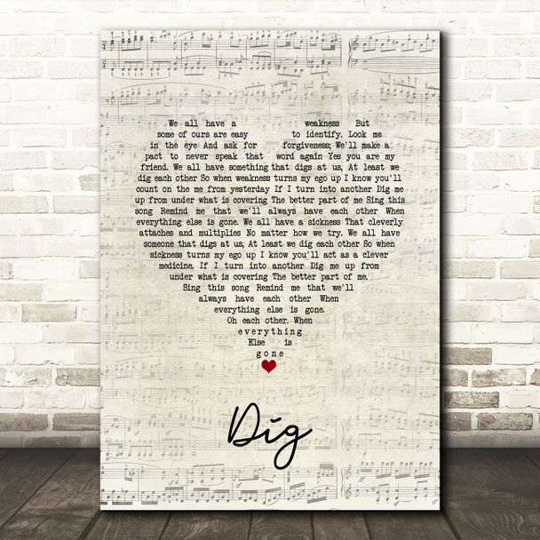 Incubus Dig Script Heart Song Lyric Quote Music Print - Song Lyric