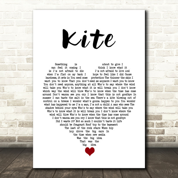 U2 Kite White Heart Song Lyric Quote Music Poster Print