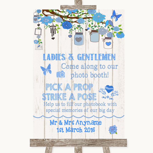 Blue Rustic Wood Pick A Prop Photobooth Personalized Wedding Sign