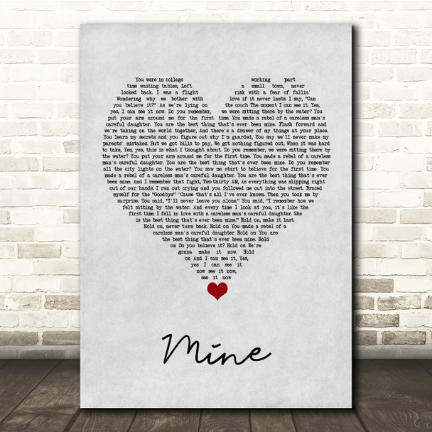 Taylor Swift Mine Grey Heart Song Lyric Quote Music Poster Print