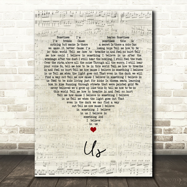 James Bay Us Script Heart Song Lyric Quote Music Poster Print