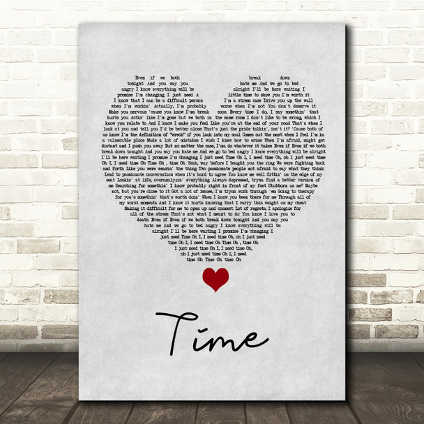 NF Time Grey Heart Song Lyric Quote Music Poster Print