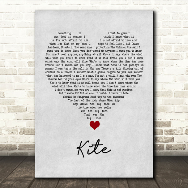 U2 Kite Grey Heart Song Lyric Quote Music Poster Print