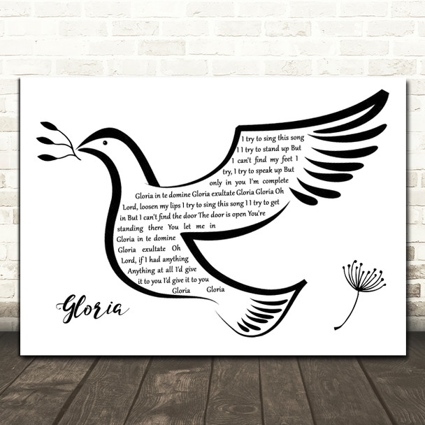 U2 Gloria Black & White Dove Bird Song Lyric Wall Art Print