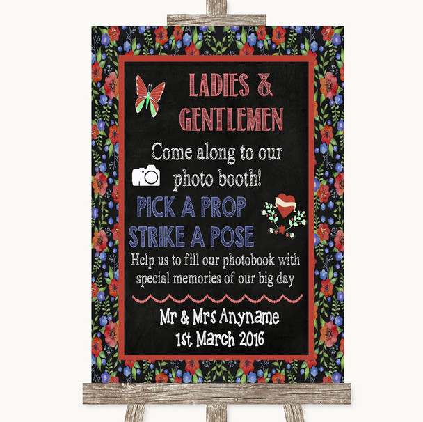 Floral Chalk Pick A Prop Personalized Wedding Sign
