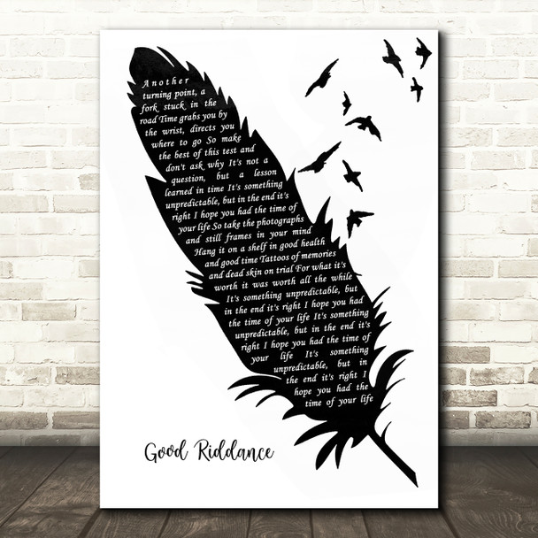 Green Day Good Riddance Black & White Feather & Birds Song Lyric Wall Art Print