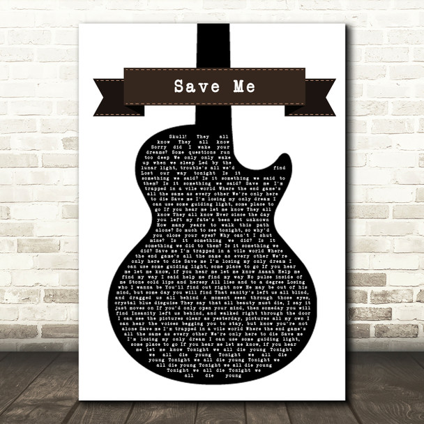 Avenged Sevenfold Save Me Black & White Guitar Song Lyric Wall Art Print