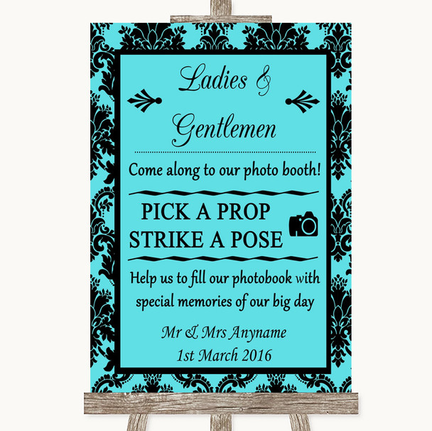 Tiffany Blue Damask Pick A Prop Photobooth Personalized Wedding Sign