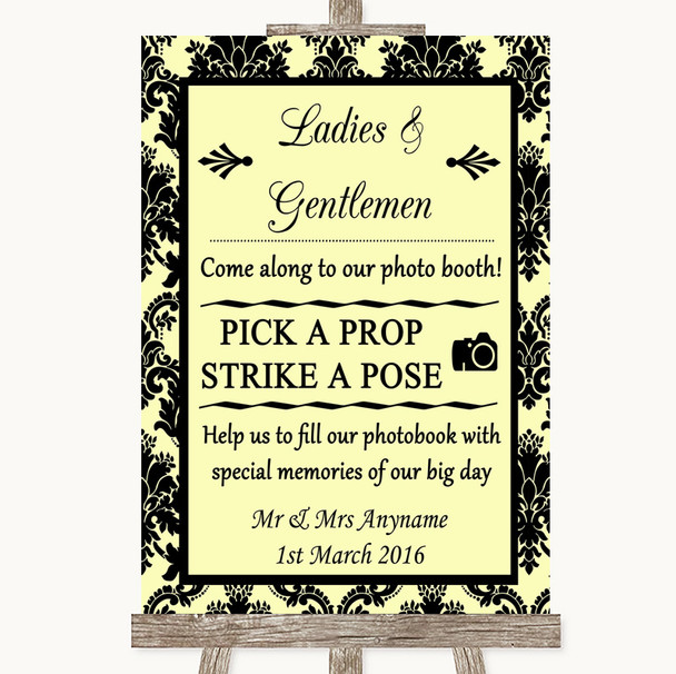 Yellow Damask Pick A Prop Photobooth Personalized Wedding Sign