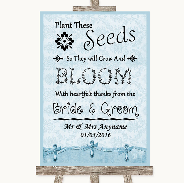 Blue Shabby Chic Plant Seeds Favours Personalized Wedding Sign