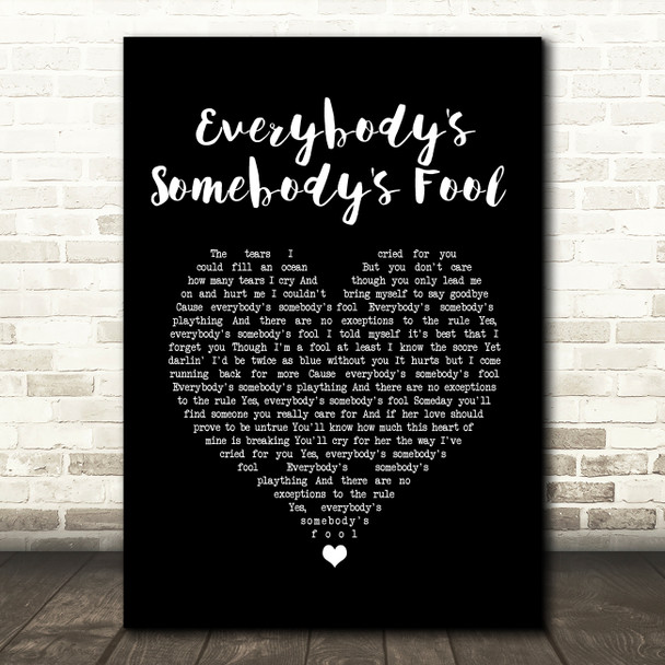 Connie Francis Everybody's Somebody's Fool Black Heart Song Lyric Wall Art Print
