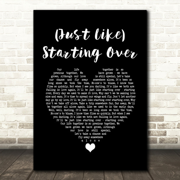 John Lennon (Just Like) Starting Over Black Heart Song Lyric Wall Art Print