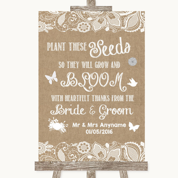 Burlap & Lace Plant Seeds Favours Personalized Wedding Sign