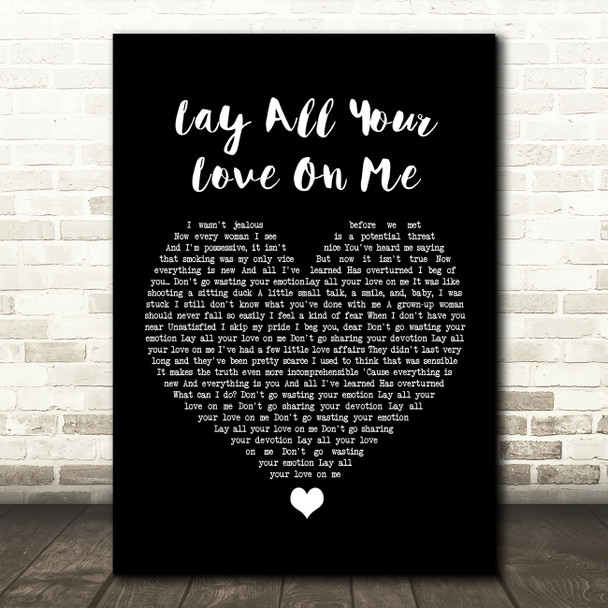 ABBA Lay All Your Love On Me Black Heart Song Lyric Wall Art Print