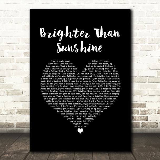 Aqualung Brighter Than Sunshine Black Heart Song Lyric Wall Art Print