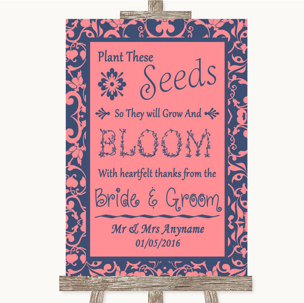 Coral Pink & Blue Plant Seeds Favours Personalized Wedding Sign
