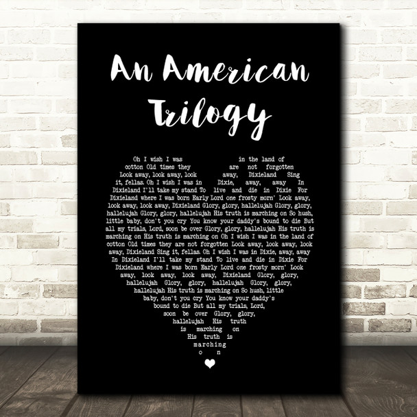 Elvis Presley An American Trilogy Black Heart Song Lyric Wall Art Print