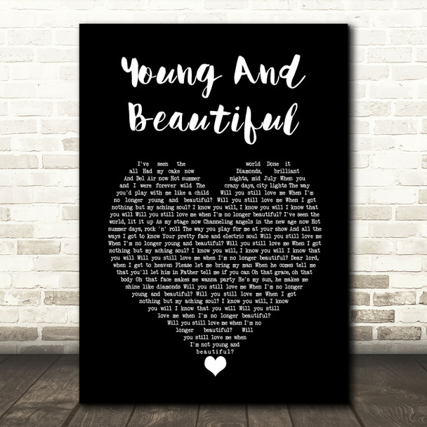 Lana Del Rey Young And Beautiful Black Heart Song Lyric Wall Art Print